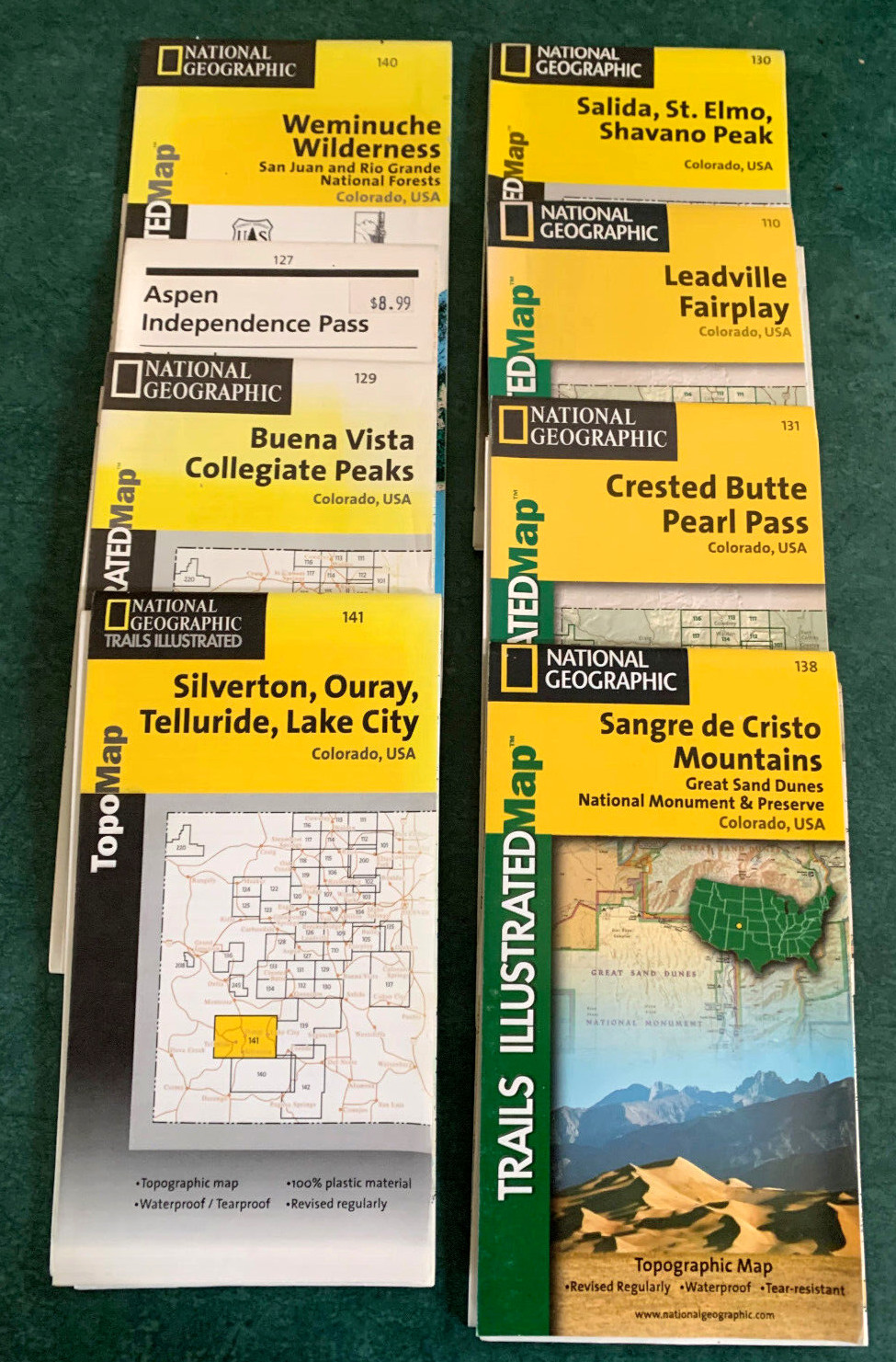 COLORADO TRAILS & PASSES - 8 MAPS NATIONAL GEOGRAPHIC TRAILS ILLUSTRATED -TOPO