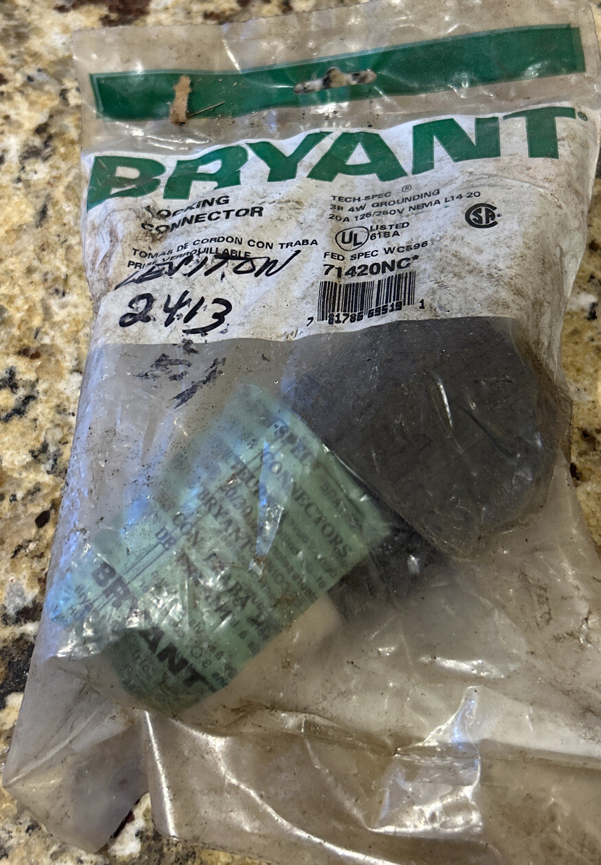 New Bryant 71420NC Locking Connector 20A 125/250V NEMA L14-20 NOS