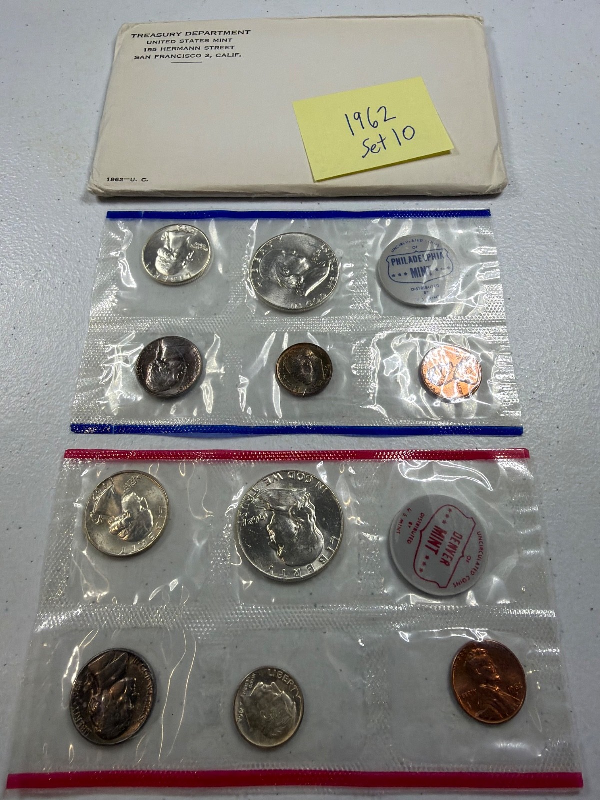 (1) 1962  US MINT SILVER P & D Set,  in all OGP,  w/ 90%  SILVER COINS,   SET 10