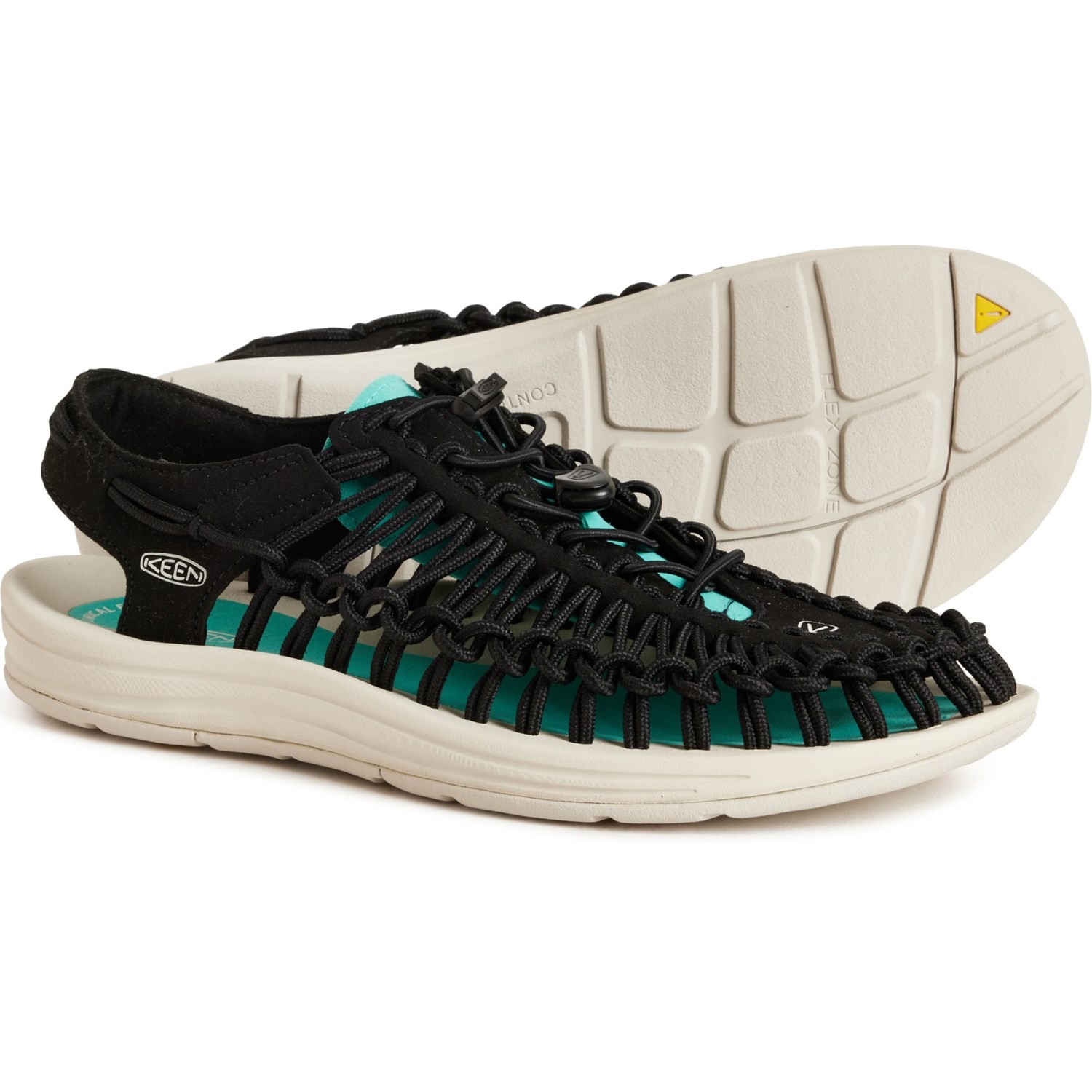 Keen Uneek Sport Fisherman Sandals Mens Sz 10.5 Black Bright Aqua Boat Shoes NEW