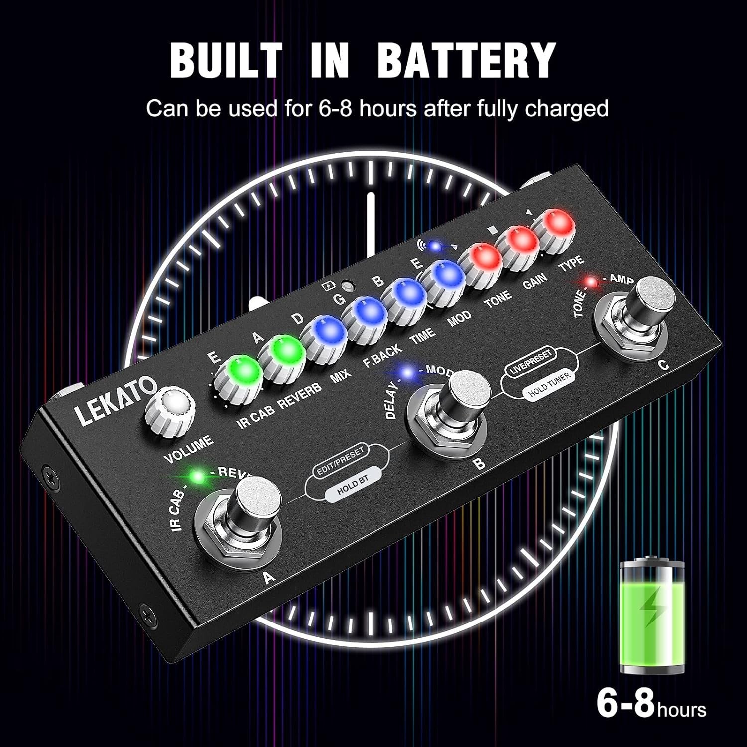 Compact Multi Effects Guitar Pedal - Bluetooth 5.0 & Rechargeable Convenience