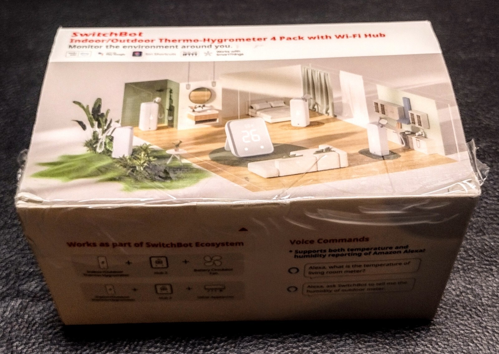 Open Box SwitchBot Indoor/Outdoor Thermo-Hygrometer 4 Pack With Wi-Fi Hub