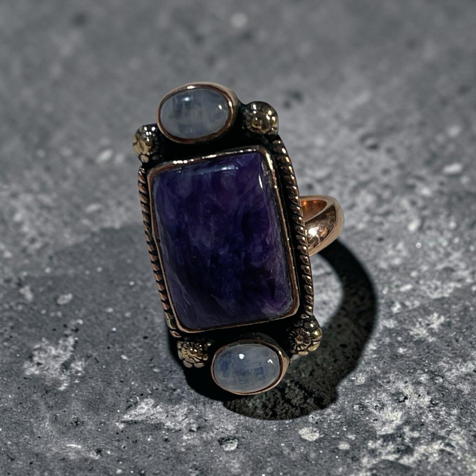 Chaorite Moonstone Copper Ring Adj 6-10