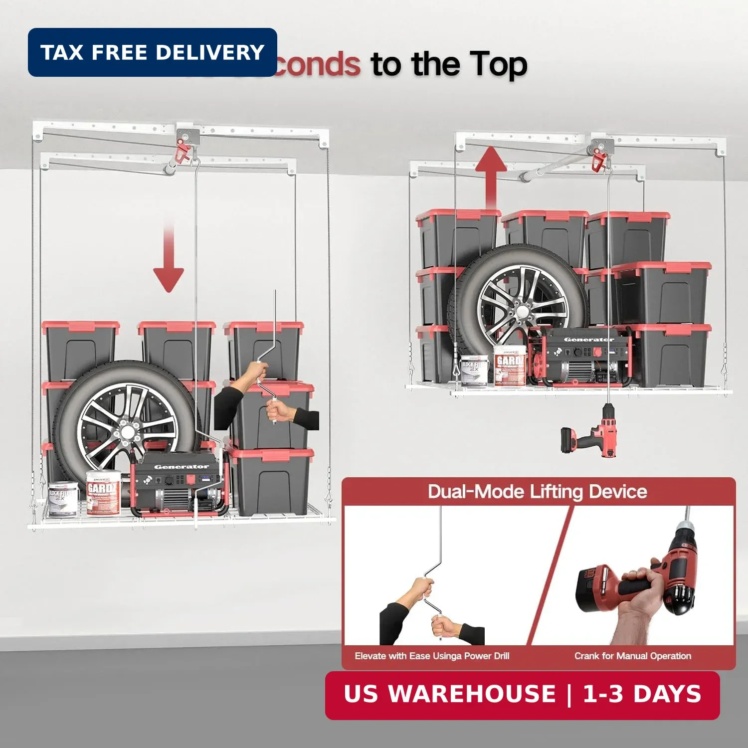 Overhead Garage Storage Rack, Adjustable Heavy-duty 4x4 Ft Ceiling Storage Racks