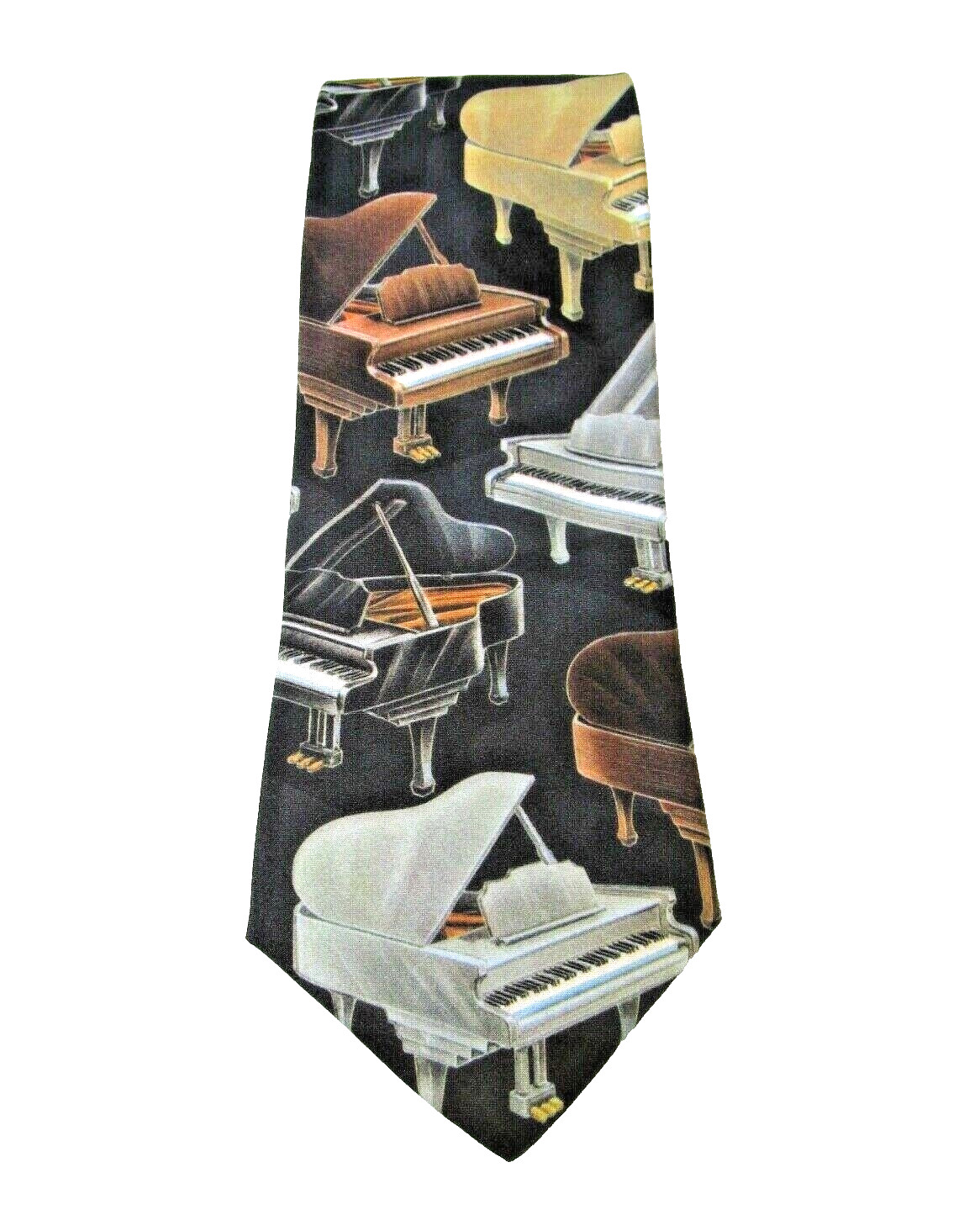 D'em Crazy Musician Grand Pianos Neck Tie Necktie Black Gold Polyester