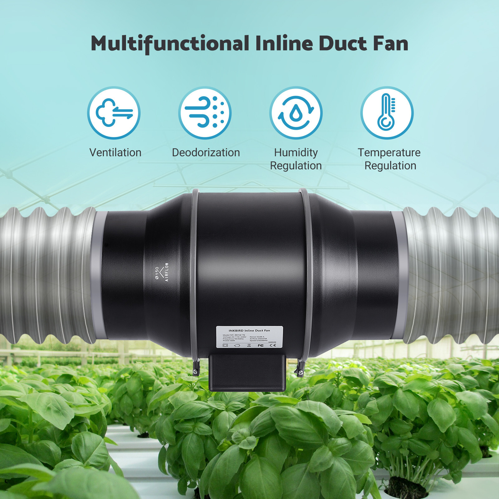 INKBIRD 6" Duct Fans Grow Tent Ventilation Exhaust Duct Fan Temperature Humidity