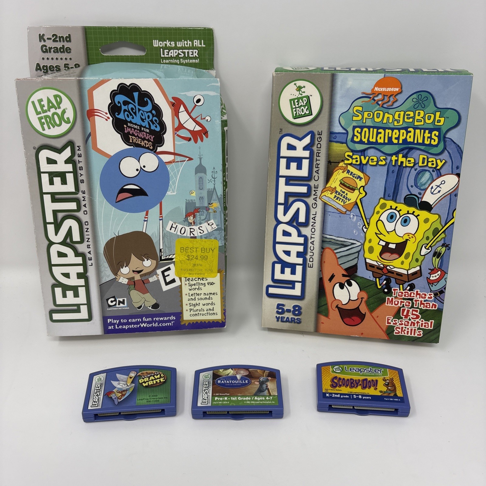 Lot of 5 Leapster Leapfrog Games Fosters Sponge Bob Scooby Doo Ratatouille