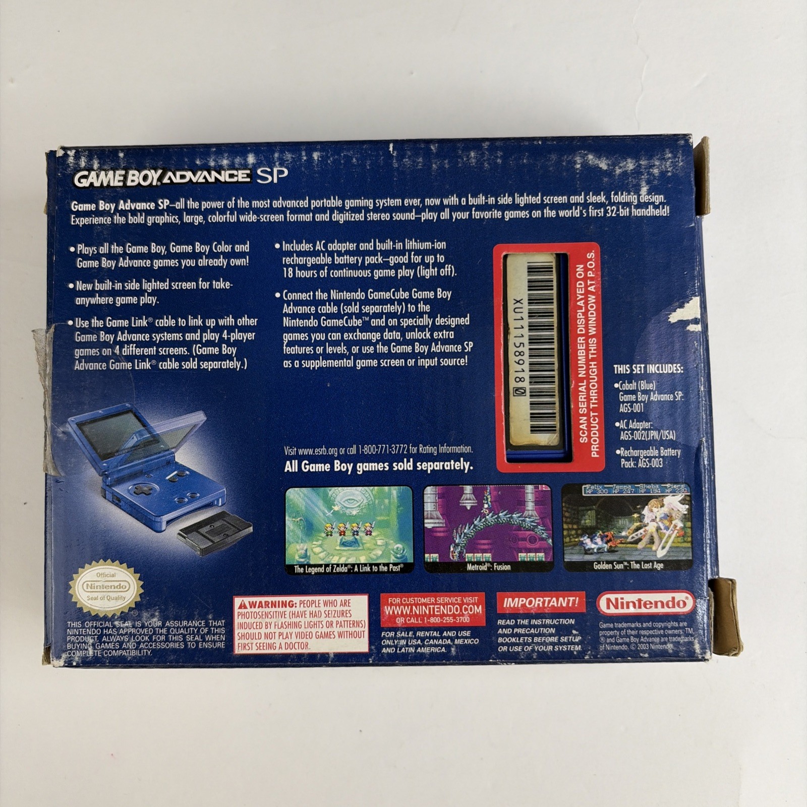 Nice! OEM Nintendo GameBoy Advance SP In Box Cobalt Blue System Complete