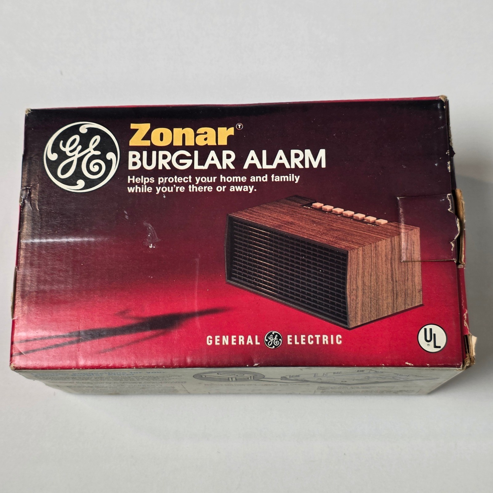 GE Zonar Burglar Alarm 8250-003 Battery Operated Woodgrain Vintage Ultrasonic