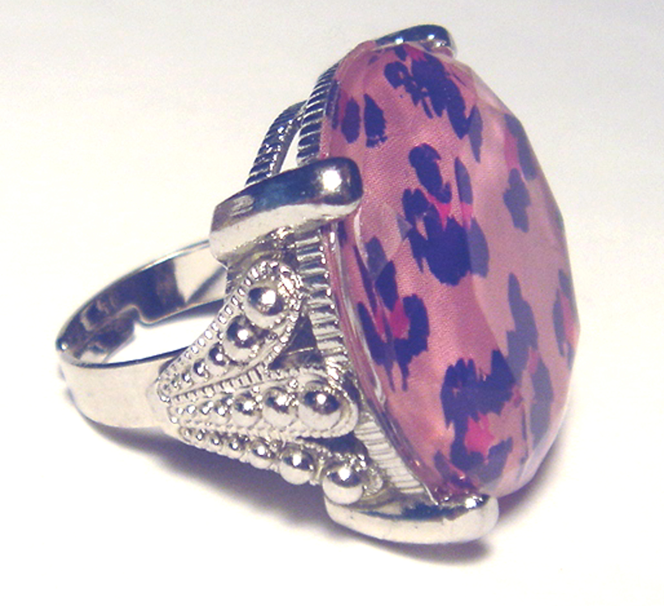 MASSIVE Pink/Purple LEOPARD Modernist HOLOGRAM TOYI Lucite RING Adjustable 6