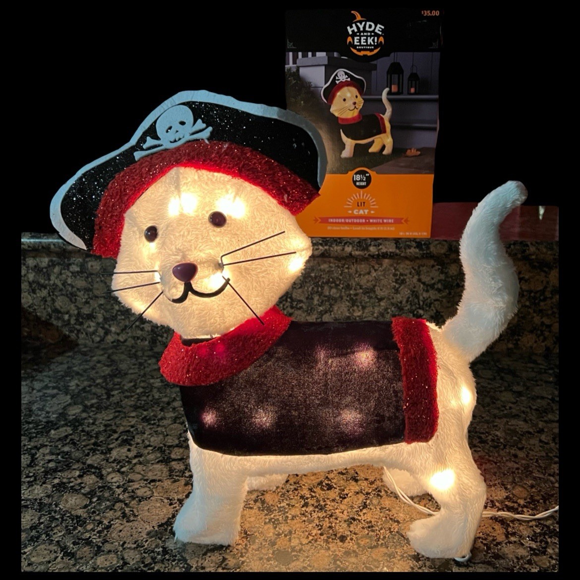 HTF Hyde and Eek! Pirate White Cat Lit Halloween Light Up Indoor/Outdoor Prop