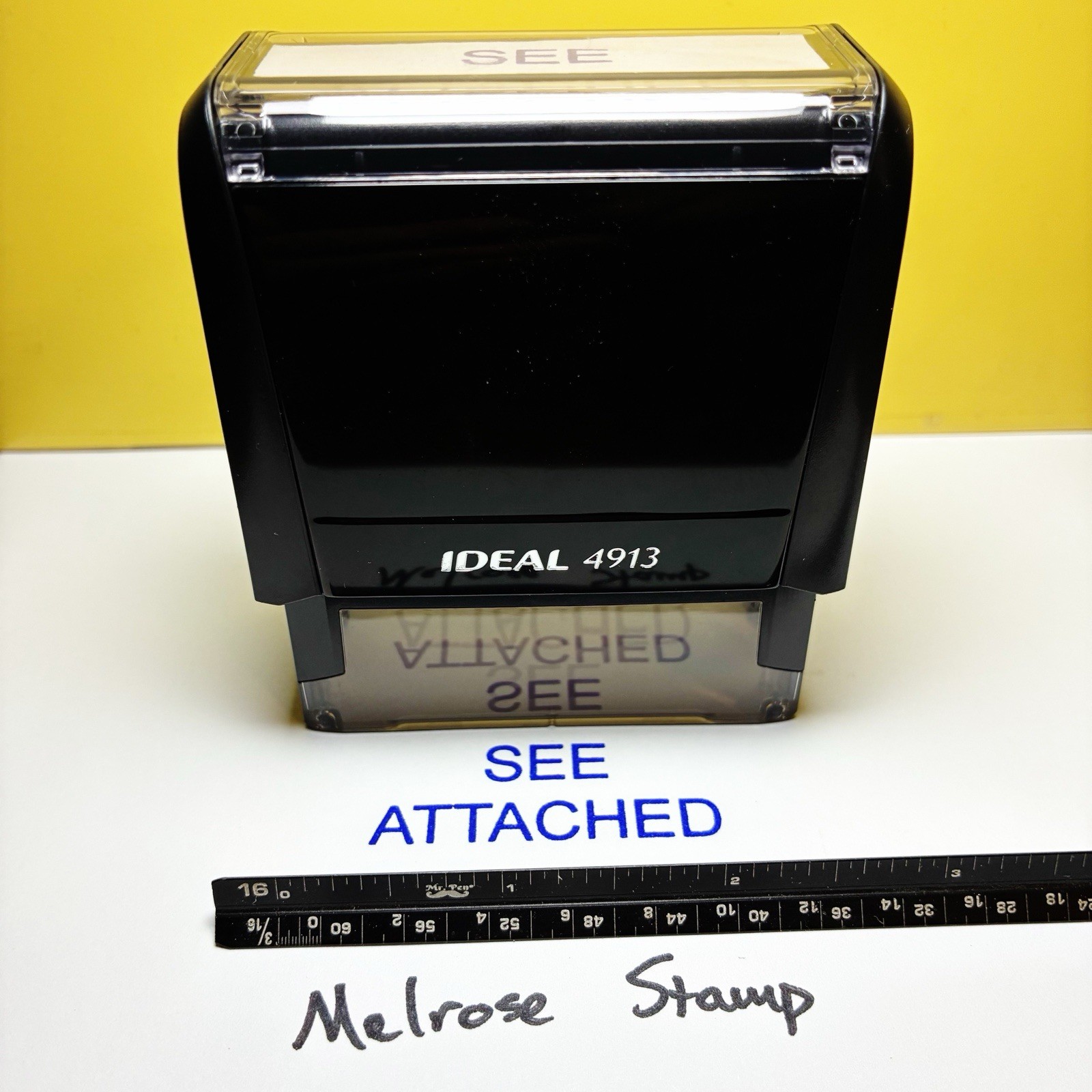 See Attached Rubber Stamp Blue Ink Self Inking Ideal 4913