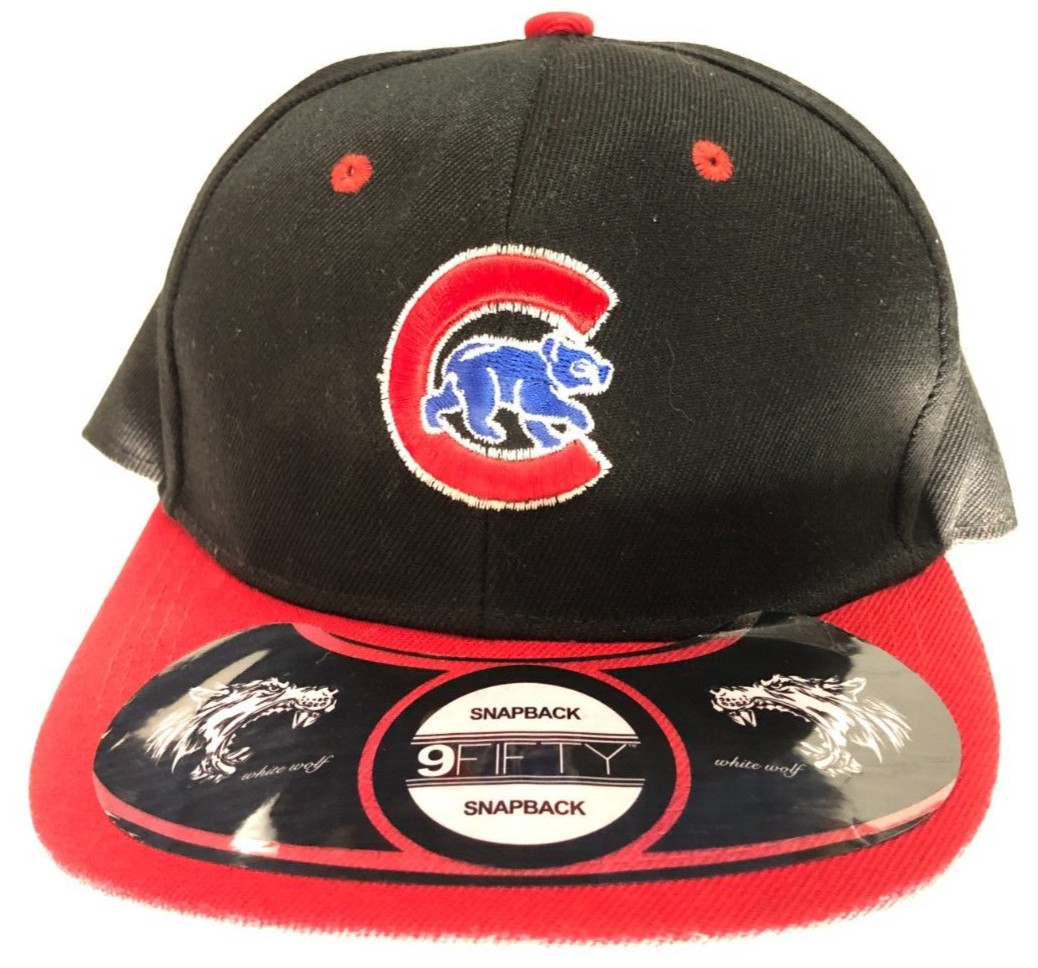 Retro Chicago Cubs White Wolf 9Fifty Snapback Baseball Cap Hat Black Adult NWT