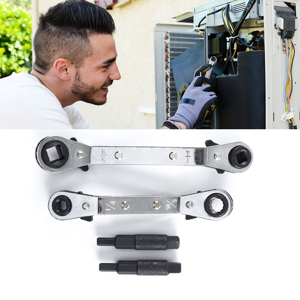 Refrigeration Hvac-Service-Wrench-Kit & Hex Bit Tools 3/8 To 1/4 5/16 X 1/4