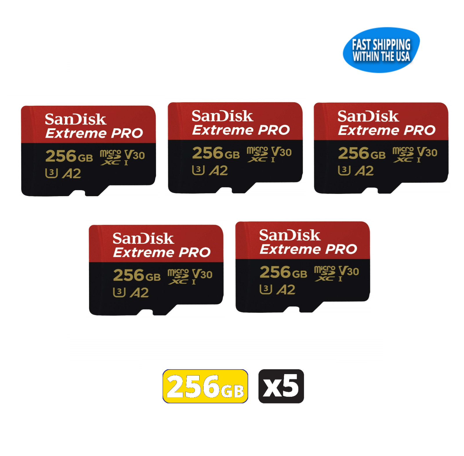Sandisk 256GB Extreme Pro MicroSD Memory Card GoPro MAX HERO9 HERO8 HERO7 Blk x5