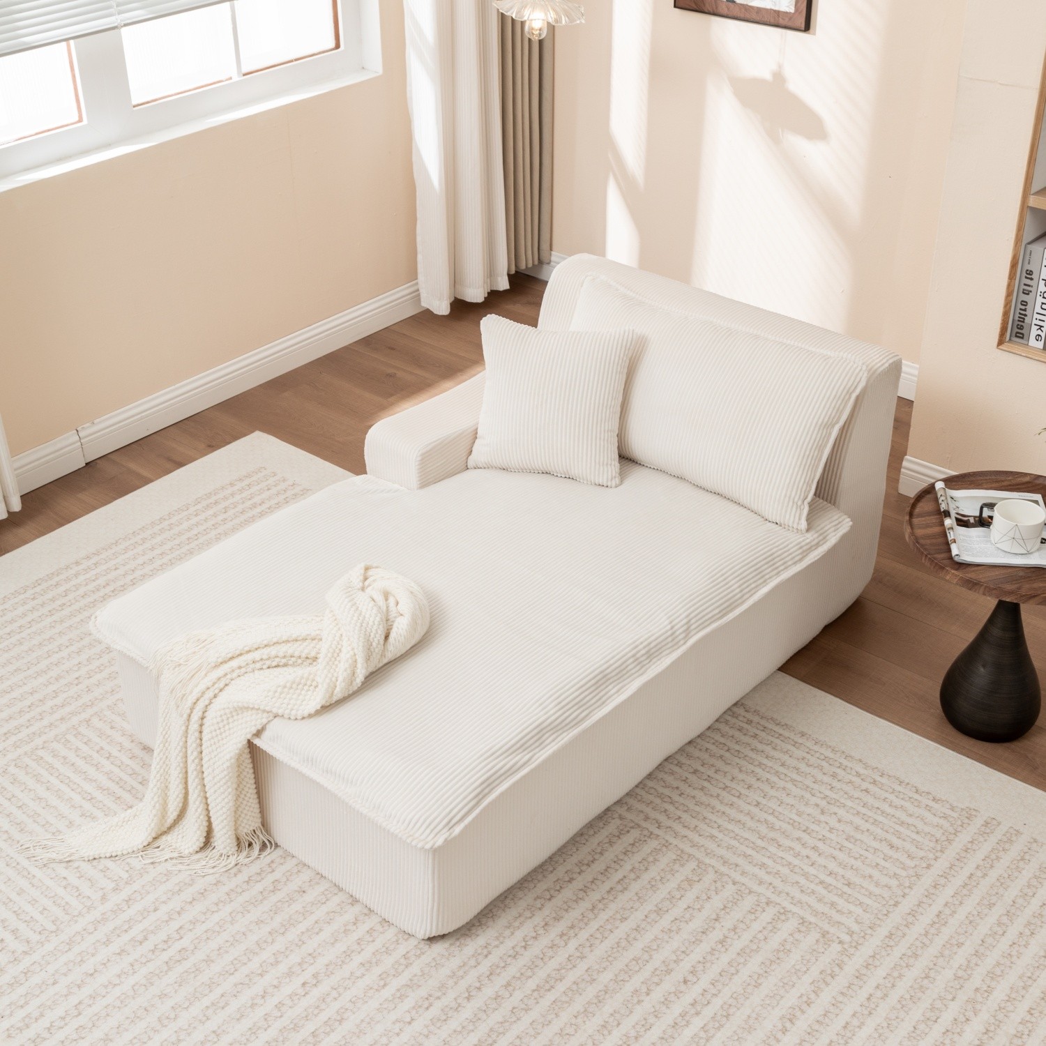 Modern Single Upholstered Chaise Lounge Chair with Right Armrest for Living Room