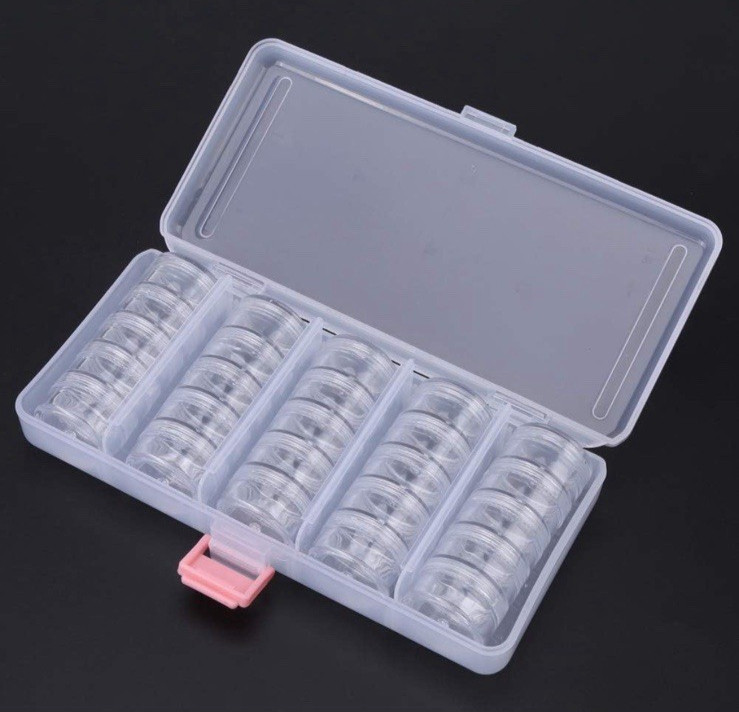 Clear Plastic Jewelry Beads Pills Storage Box with 25pcs Small Round Containers