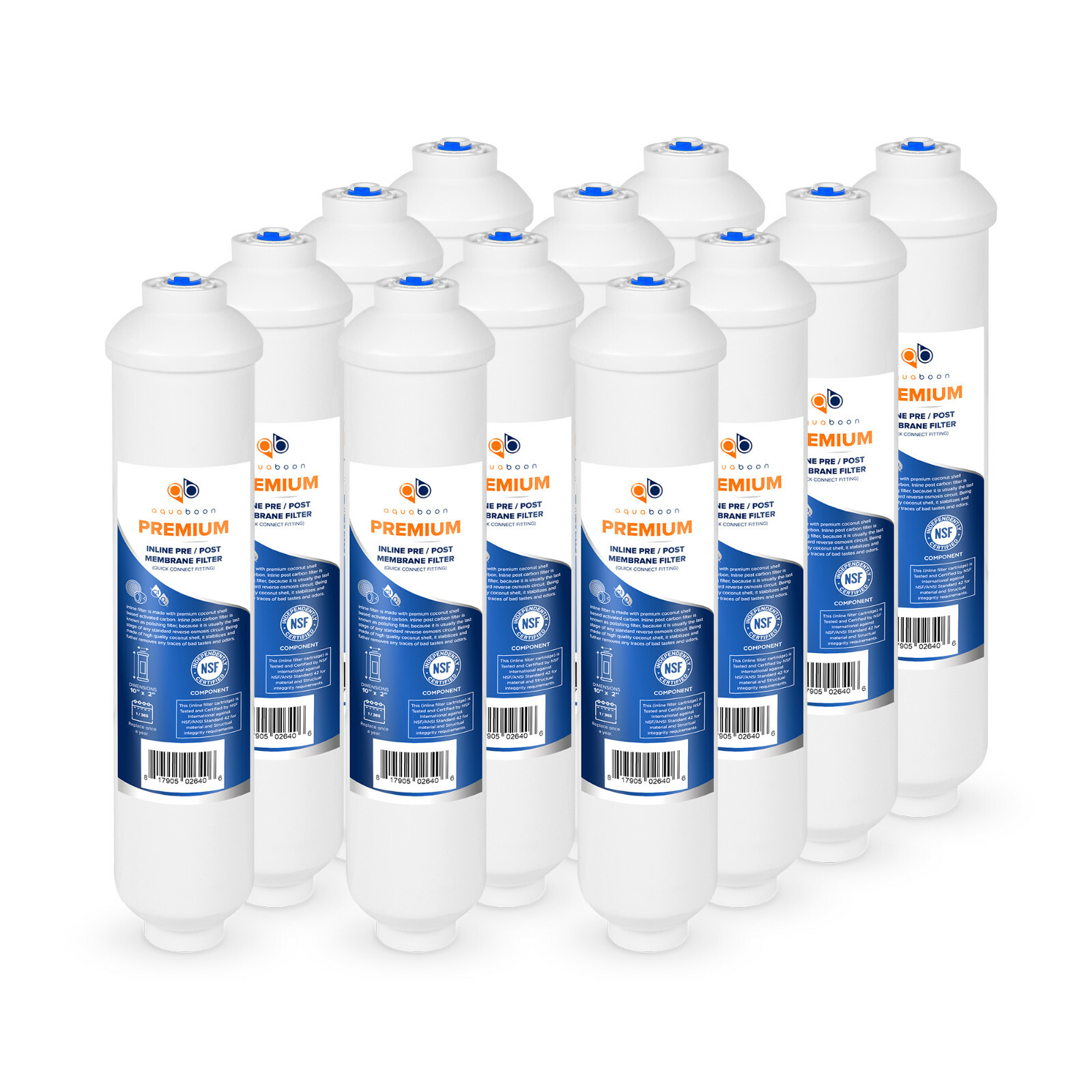 12PK Premium Aquaboon T33Inline Post/Carbon Polishing Water Filter Cartridge QC