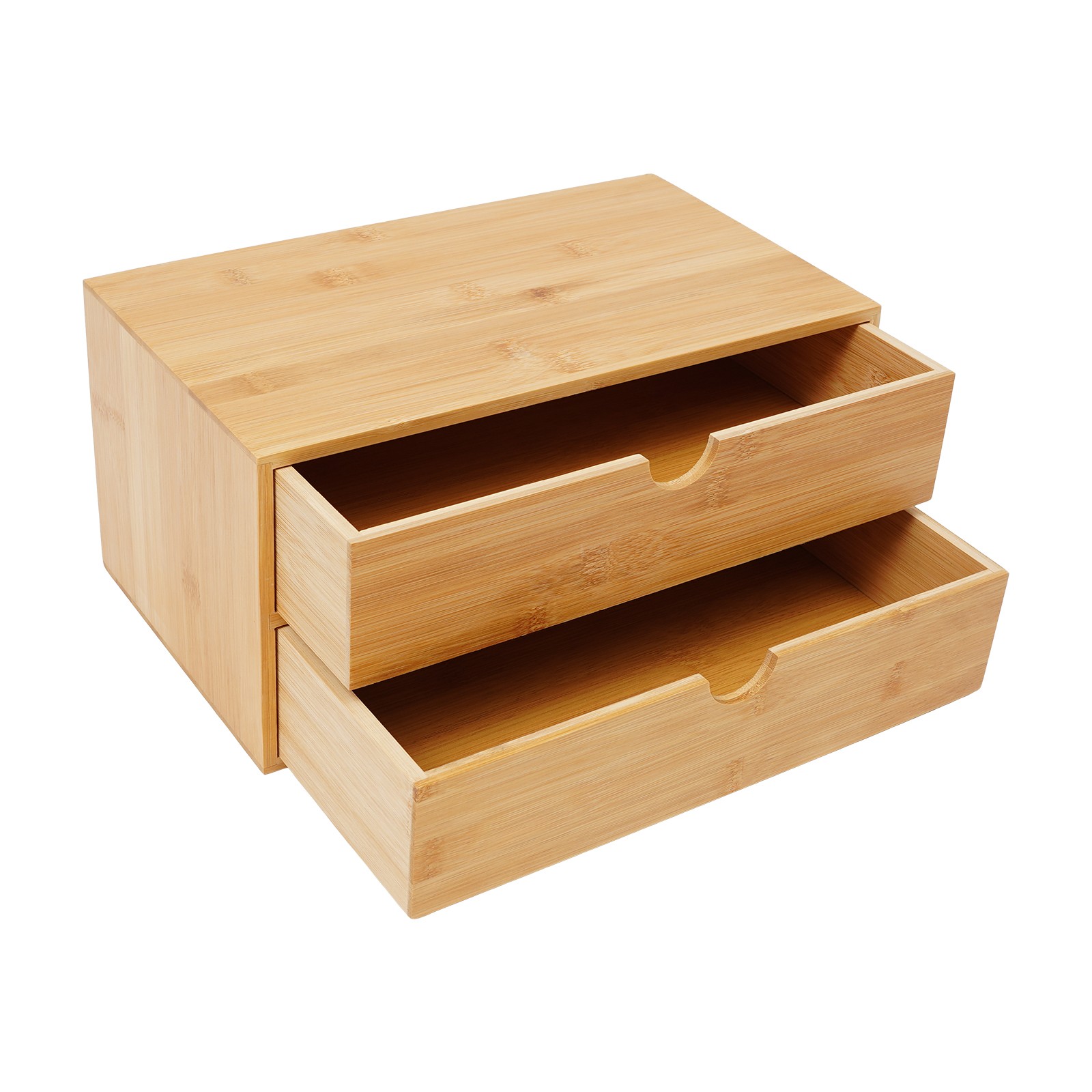 Small Bamboo Organizer for Desk, Tabletop Storage Organization Box with 2 Drawer