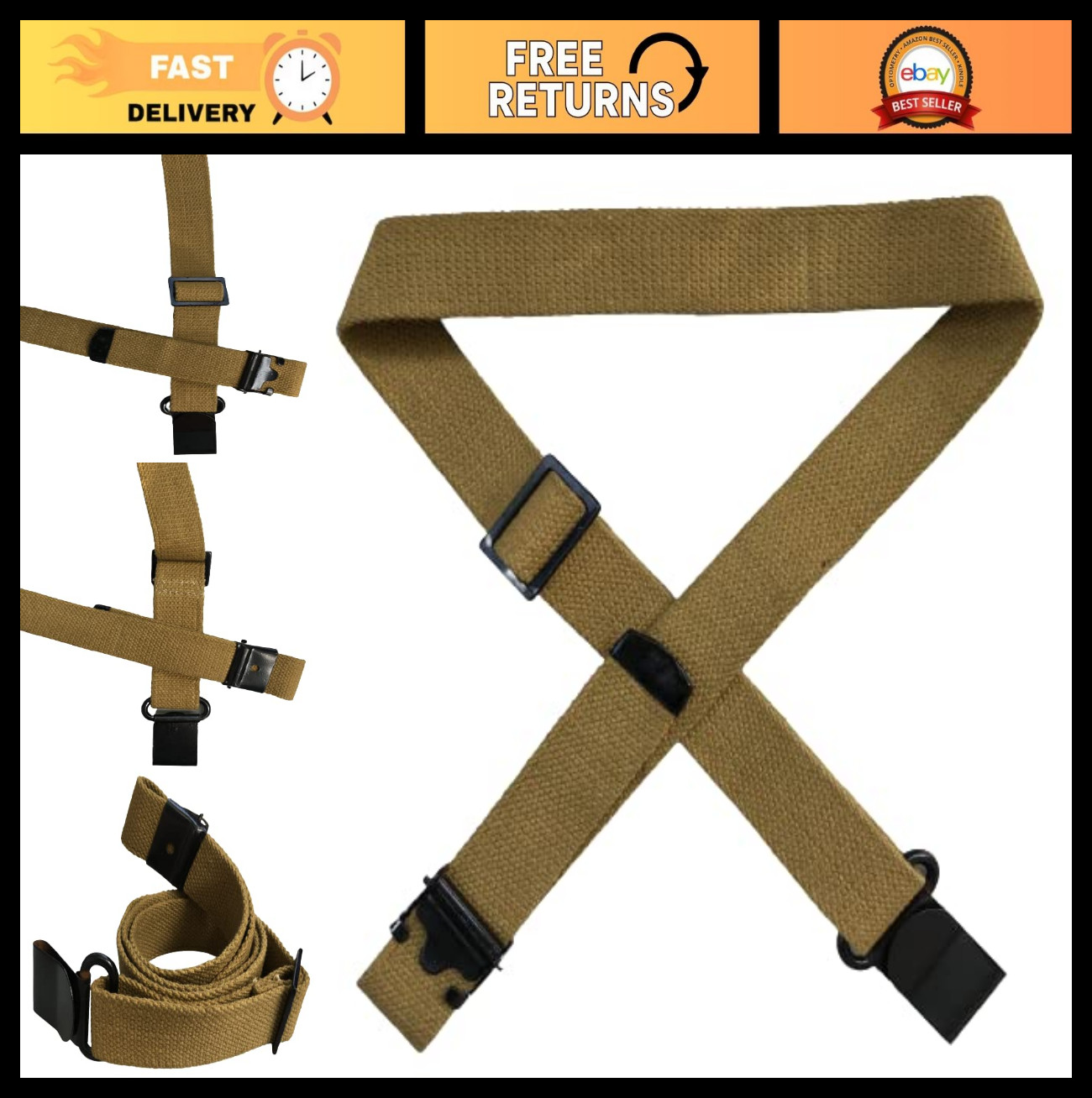 Military Web Sling for M1 Garand & 1903 - Two Point Canvas Sling with 1.25" Swiv