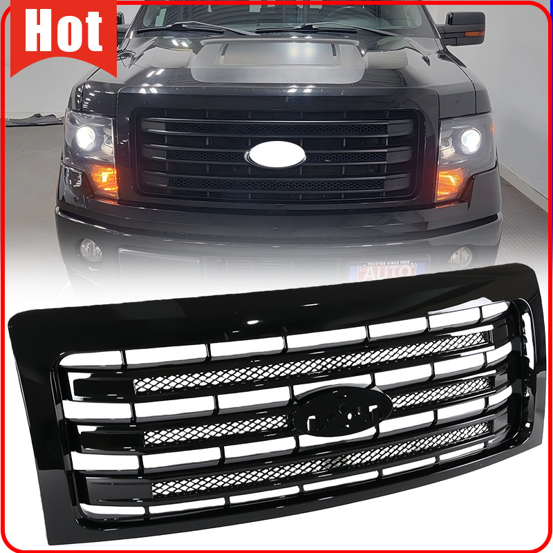 Gloss Black Front Bumper Grille 3-Bar Style For 2009-2014 Ford F-150 F150 FX4