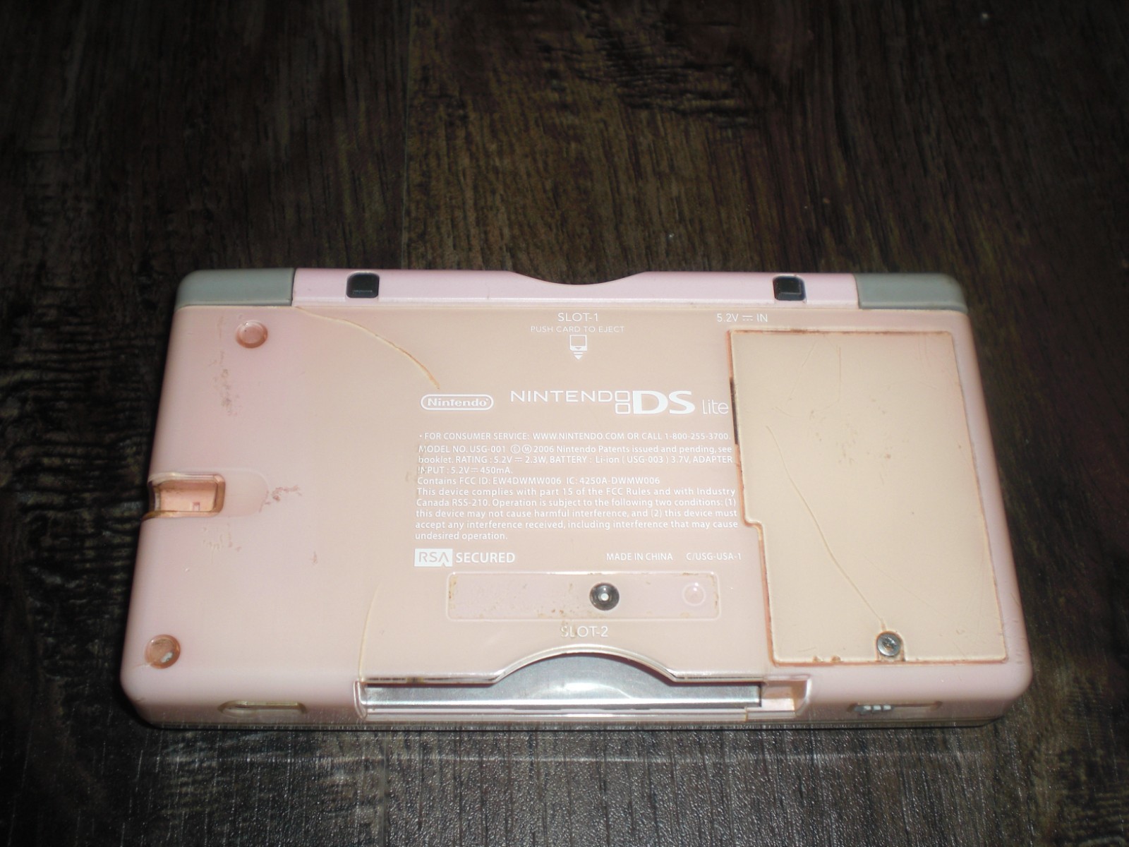 Nintendo DS Lite Pink Silver Console System Plays DS GBA READ TOP SCREEN BREAK