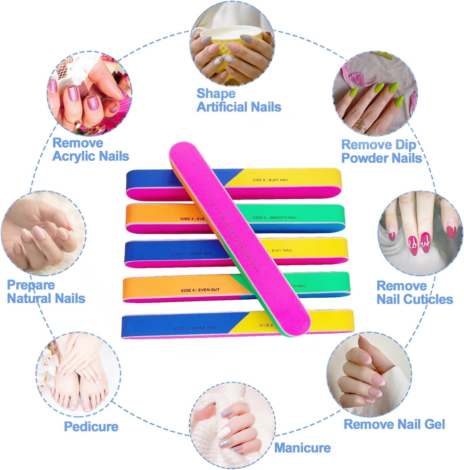 7 Way Nail Buffer (6 Pcs), Buffers Blocks for Natural Nails Multicolor