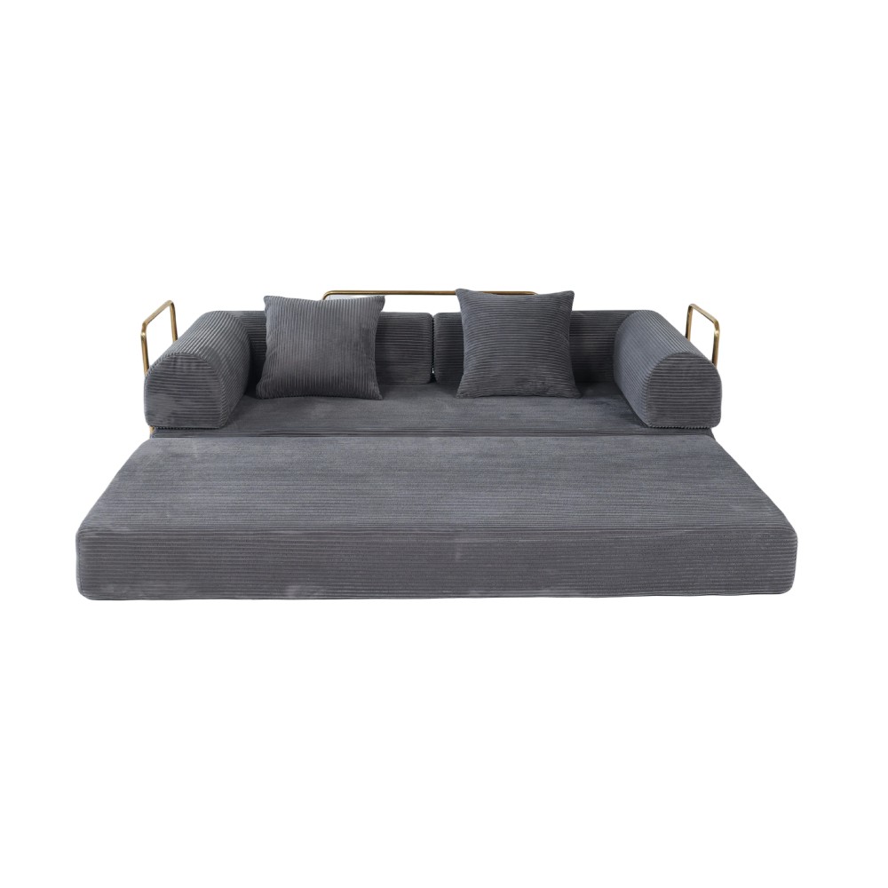 2-in-1 Foldable Convertible Sofa Bed, 75" Sleeper w/ Memory Foam, Grey