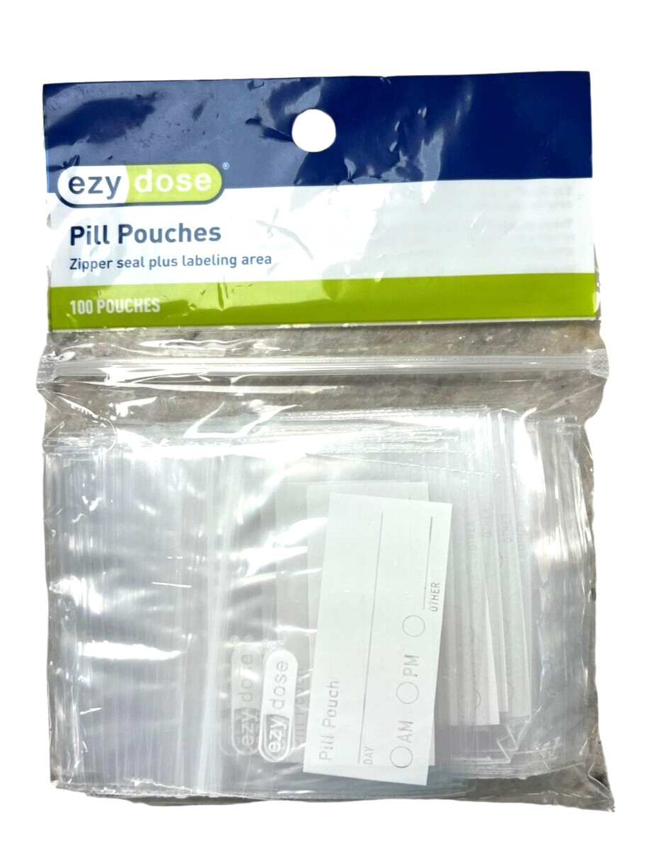 PILL POUCH Zipper-sealed  w/ WRITING BLOCK 100 pouches / bag ( 1 bag )