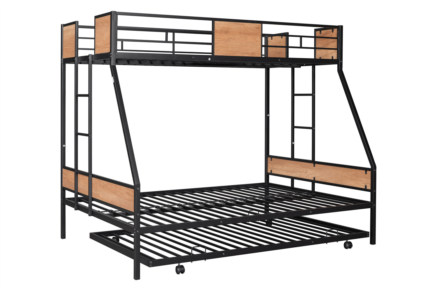 Twin Over Full Bunk Bed Heavy Duty Metal Bunk Bed Frame w/ Trundle White/Black