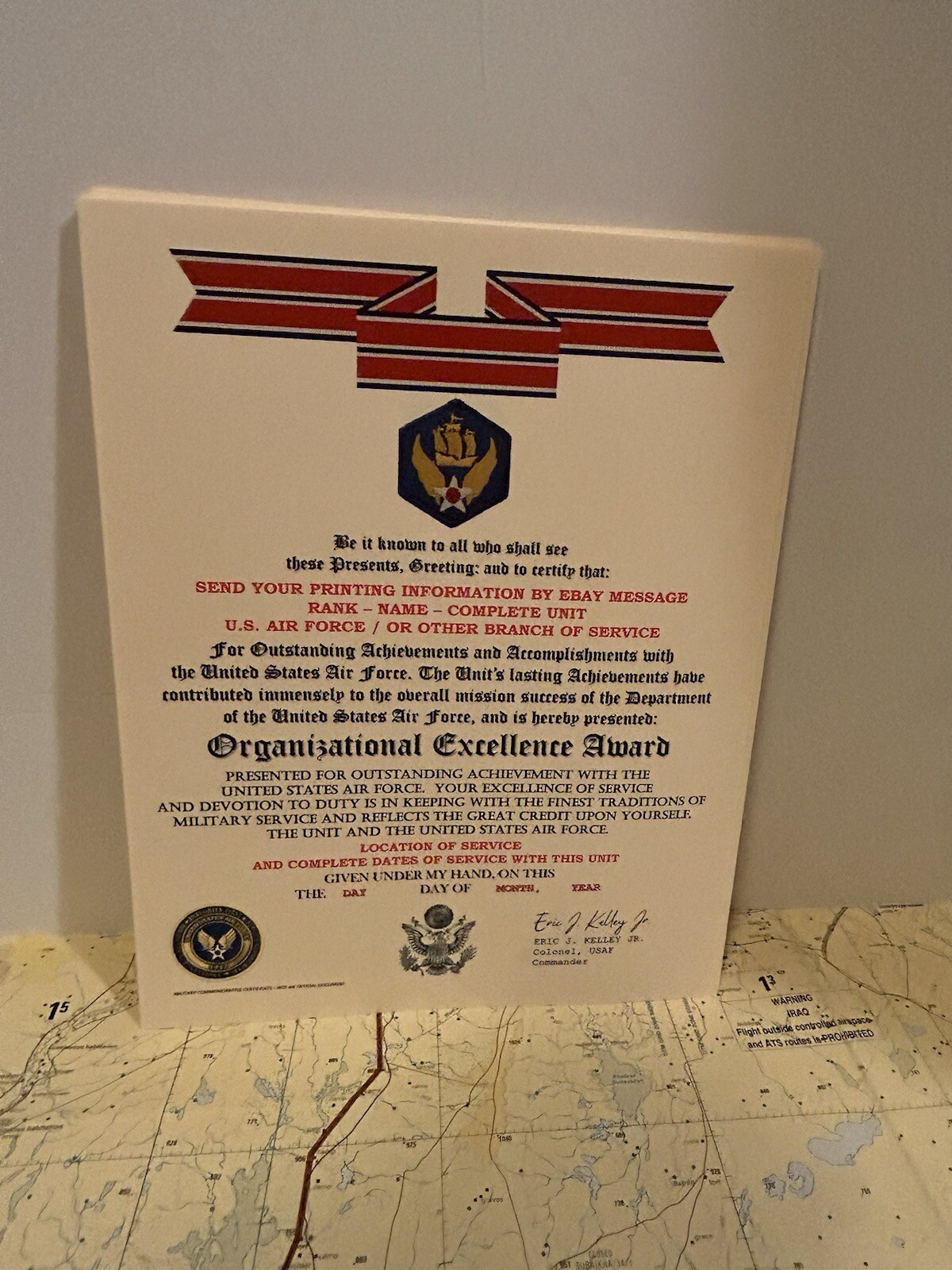 U.S. AIR FORCE / 6TH AIR FORCE - ORGANIZATIONAL EXCELLENCE AWARD CERTIFICATE