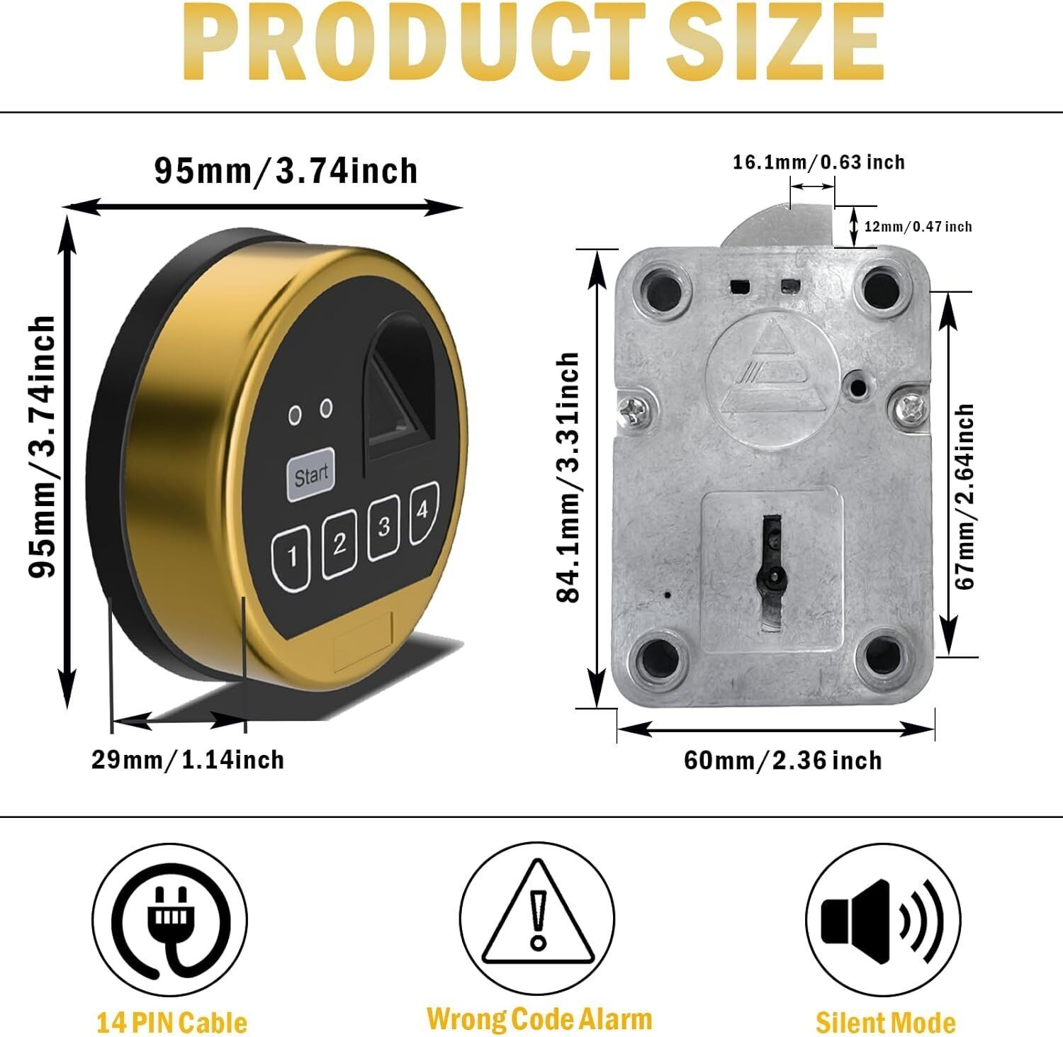 NEW Fingerprint Gun Safe Replacement Lock Electronic Left Hand Swing Bolt 2 Key.