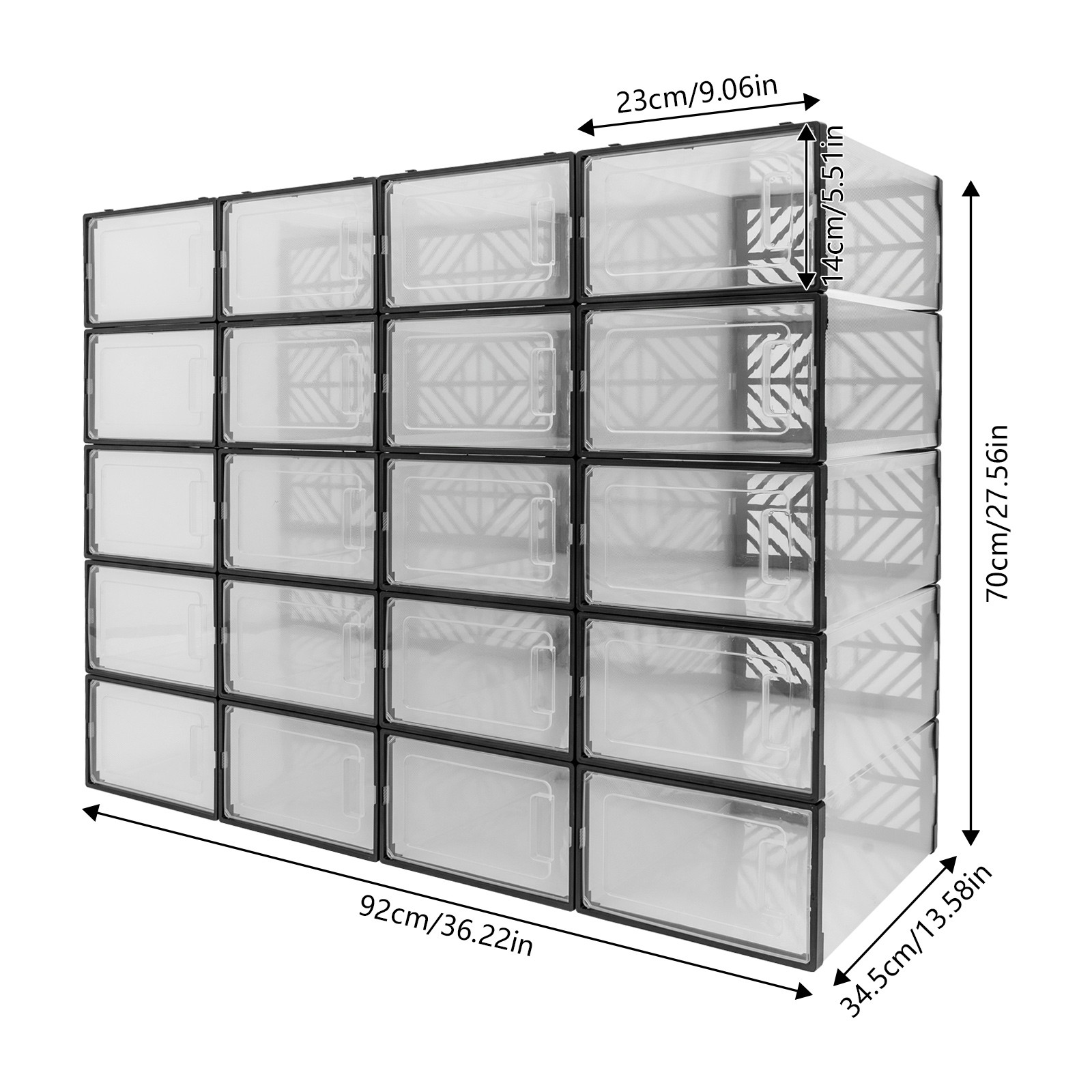 20 Pack Clear Plastic Shoe Boxes With Lids Stackable Storage Container Organizer