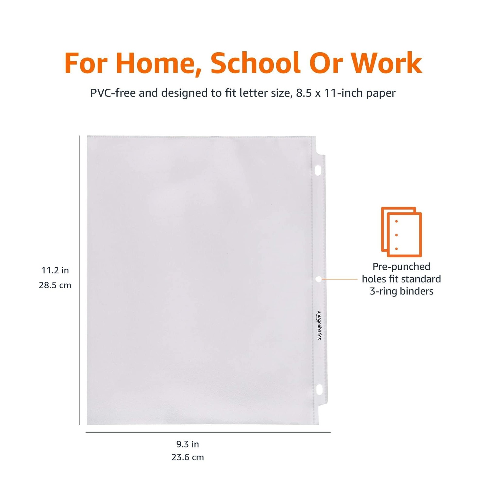 Amazon Basics Sheet Protectors for 3 Ring Binder, 100 Pack, Clear