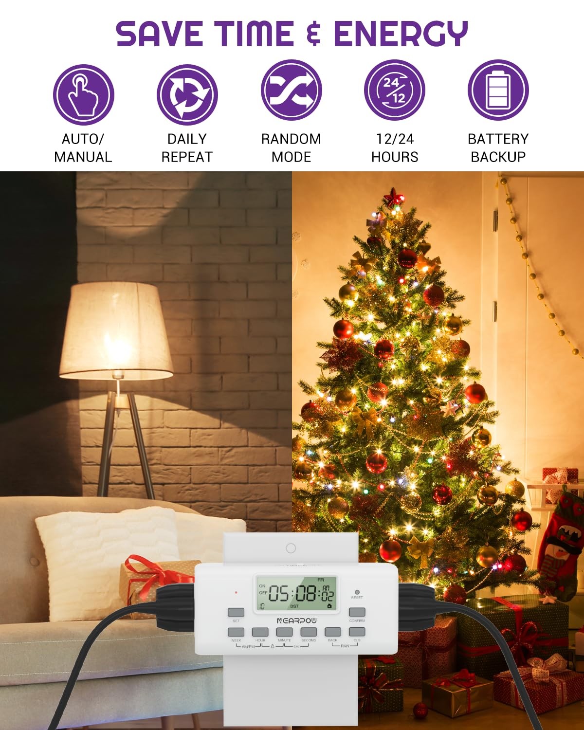 2 Pack Digital Timer Dual Outlets Programmable 10 On/Off 24 Hour 7 Day Plug