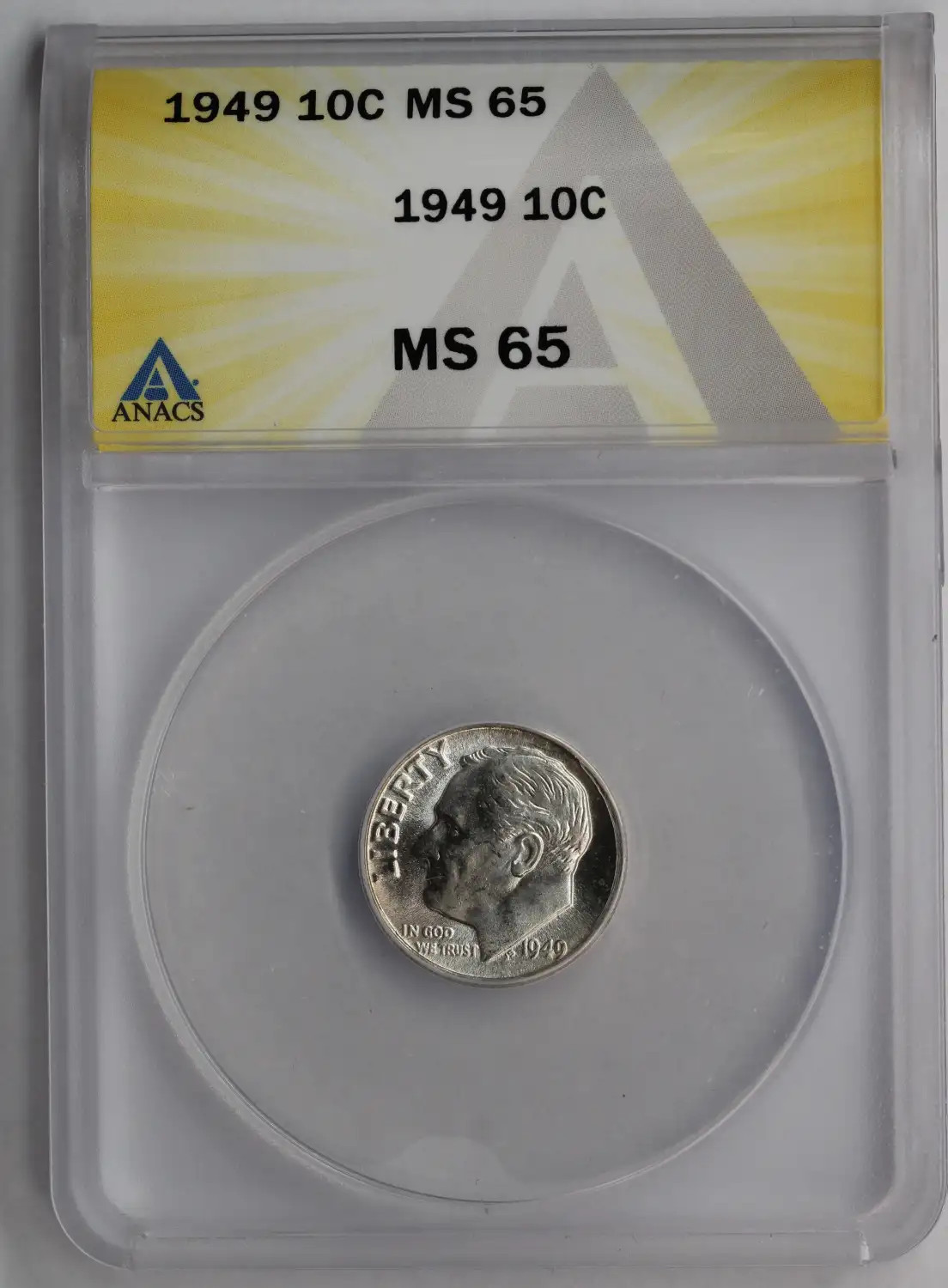 1949 Roosevelt Dime ANACS MS65