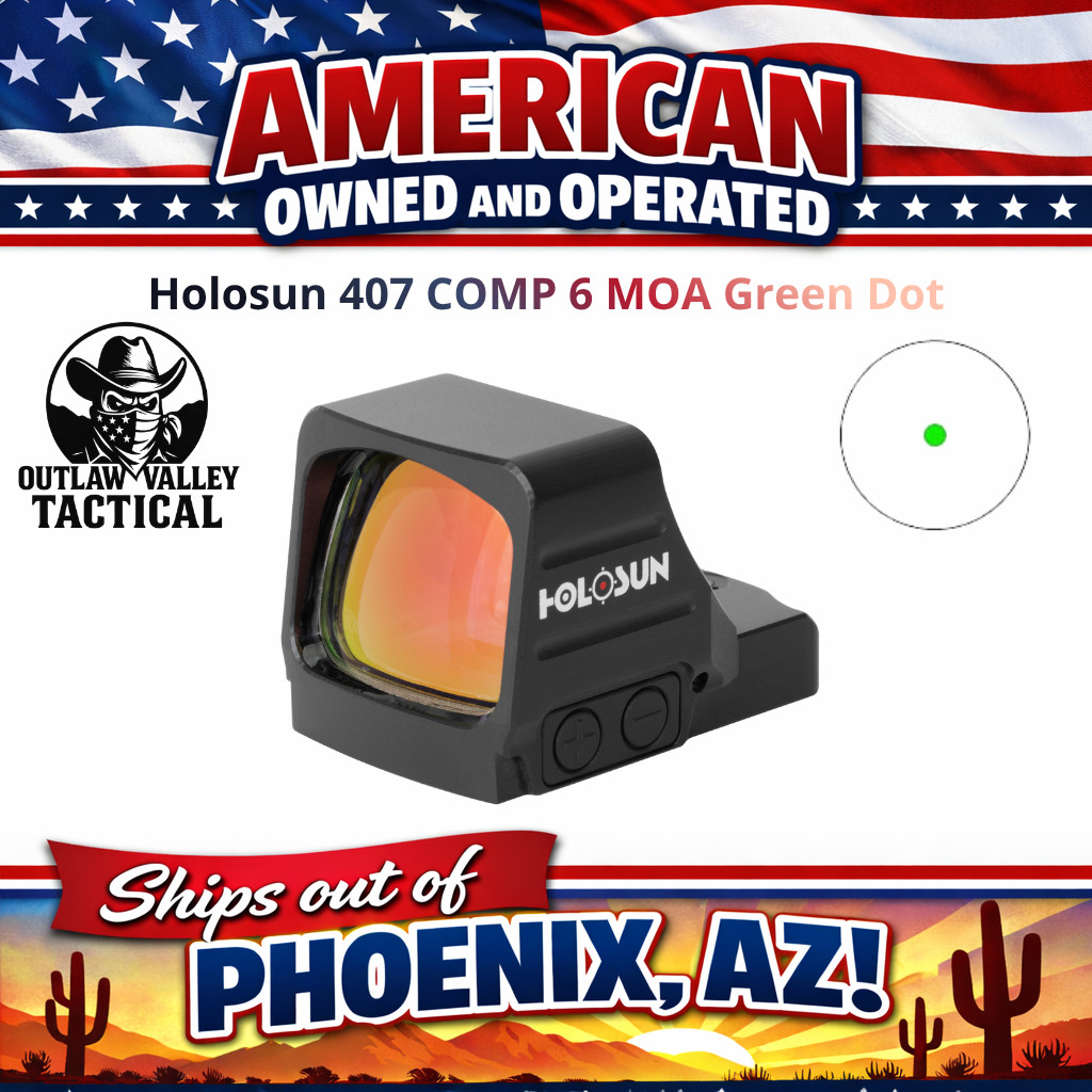Holosun 407 COMP, 6 MOA GREEN Dot, Open Pistol Sight, HS407COMP-GR-6