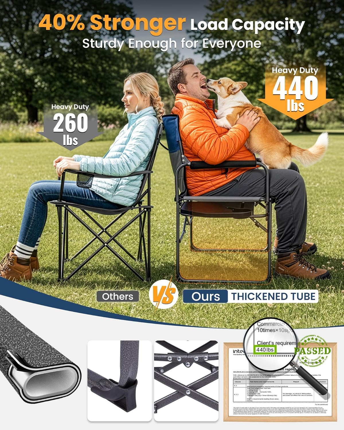 Oversized Camping Directors Chair with Side Table, Compact Design Heavy Duty 440