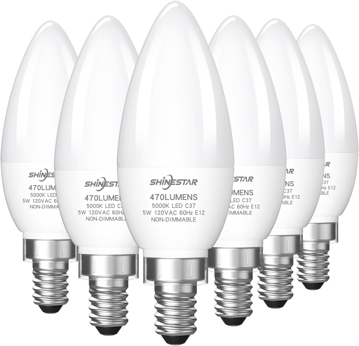 [6 Pack] LED Candelabra B11 C37 Bulbs Ceiling Fan Light Bulbs 120V E12 Daylight