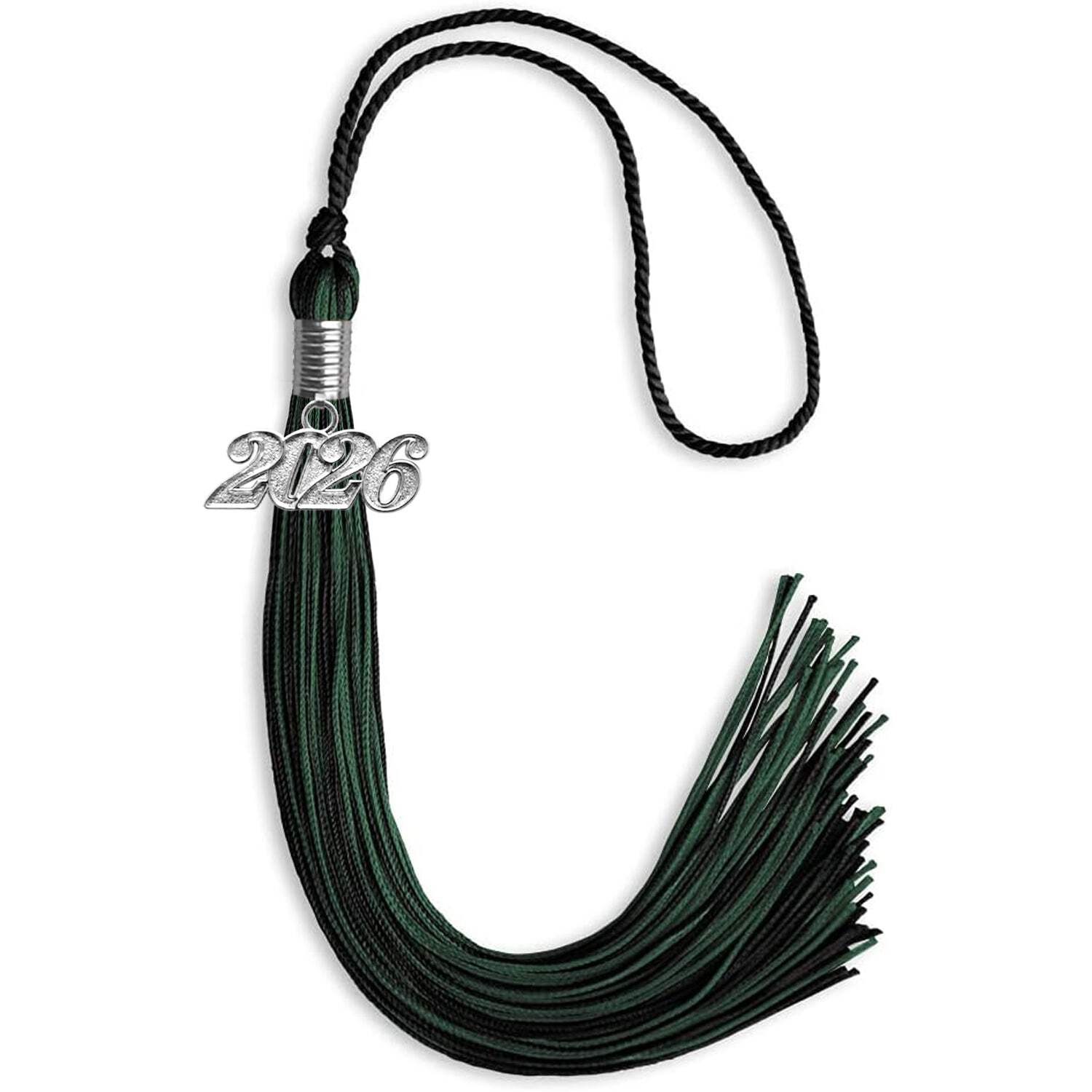 Endea Graduation Black/Hunter Green Mixed Color Tassel With Silver Date Drop