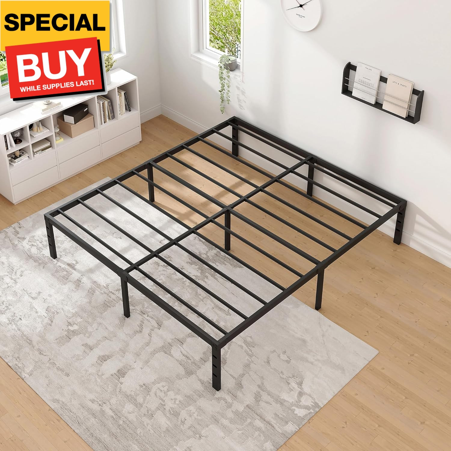 Metal Bed Frame,Queen Size Bed Frame with Storage Space,Heavy Duty Sturdy Mattre