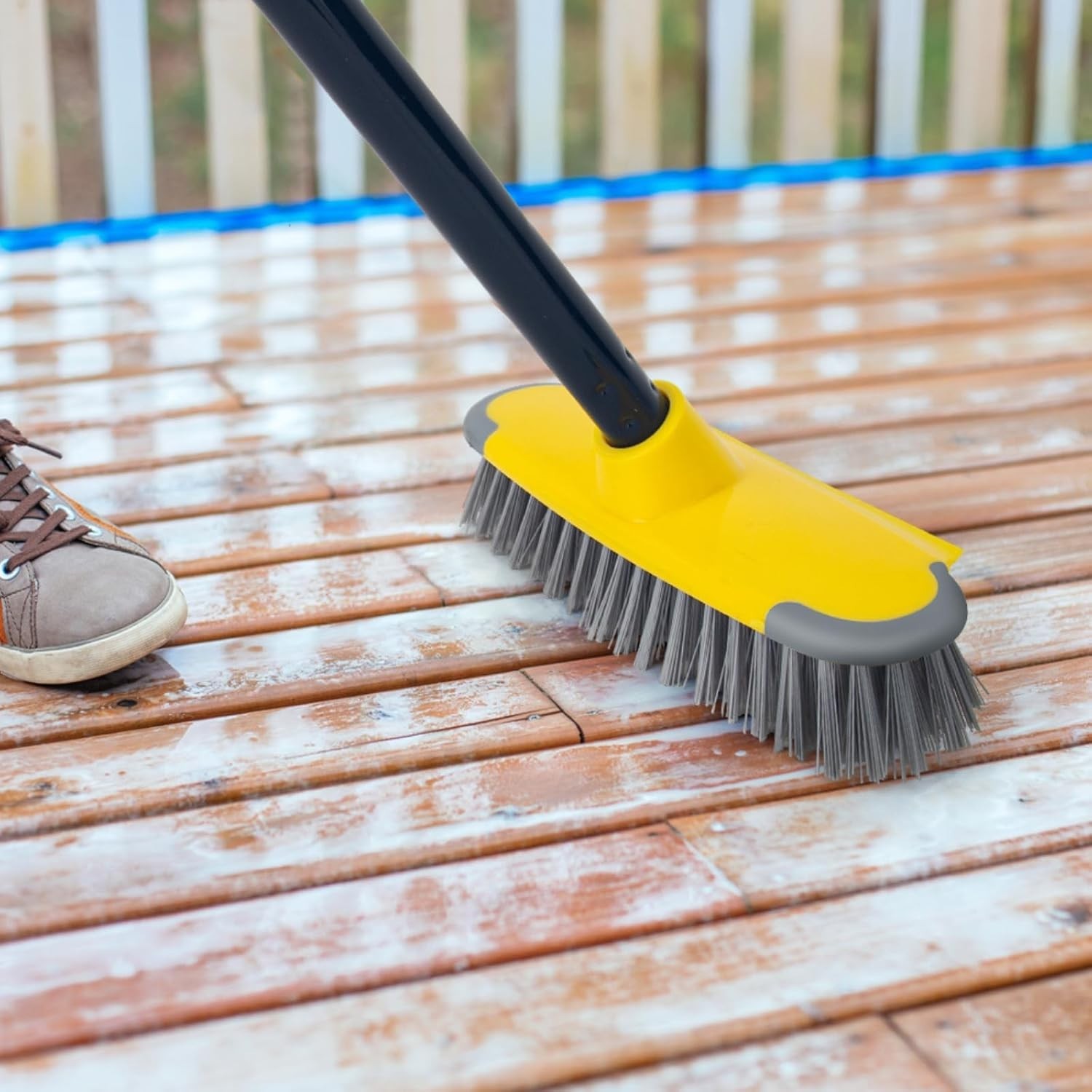 Deck Brush with Long Handle, Floor Scrub Broom for Shower