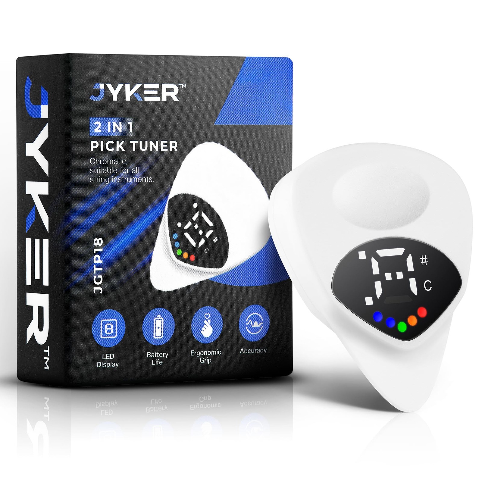 Jyker USA Guitar Tuner 2 in 1 Guitar Picks - Digital, LED Screen, 0.6mm Plect...