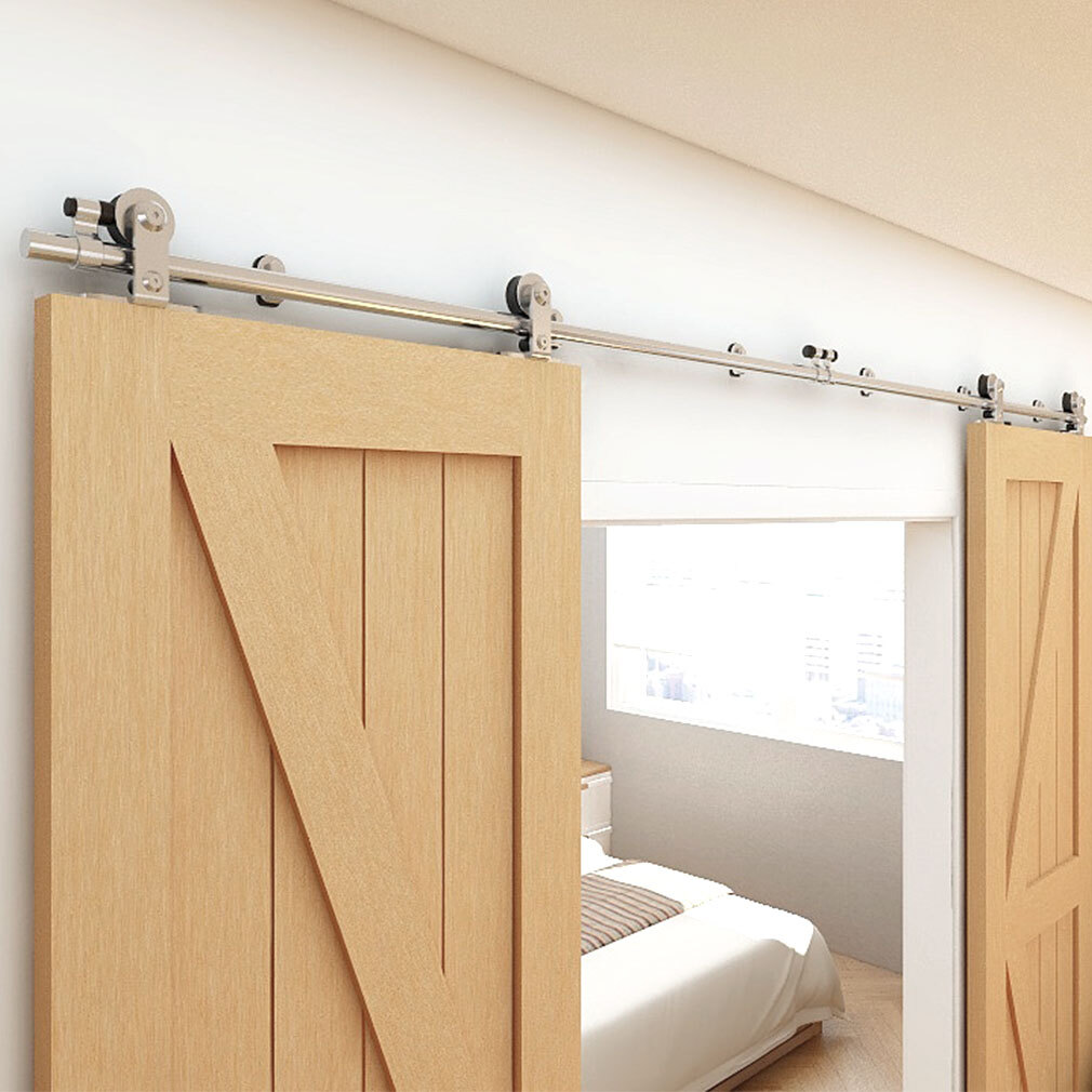 CCJH 4FT-18FT Stainless Steel Sliding Barn Door Hardware Kit Track For Wood Door