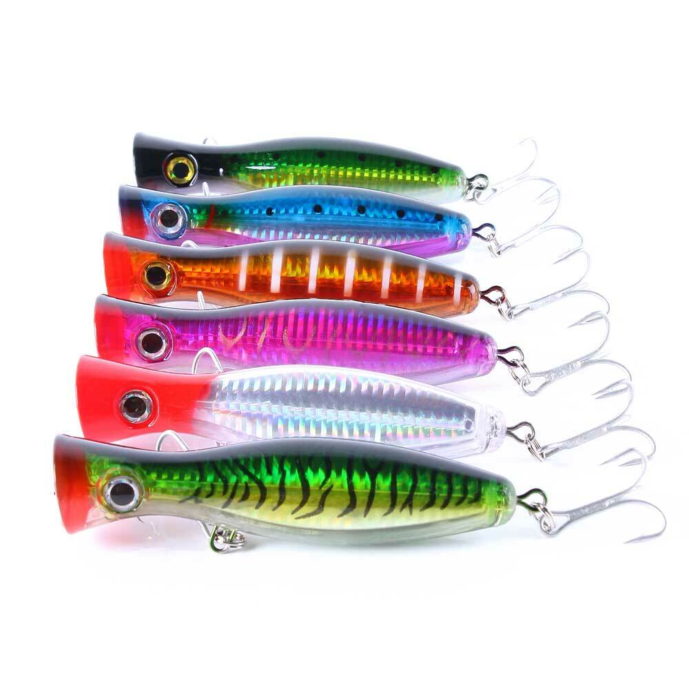 6PCS Fishing Bait Topwater Popper Floating Lure Bass Wobbler Crankbait 43g/13cm
