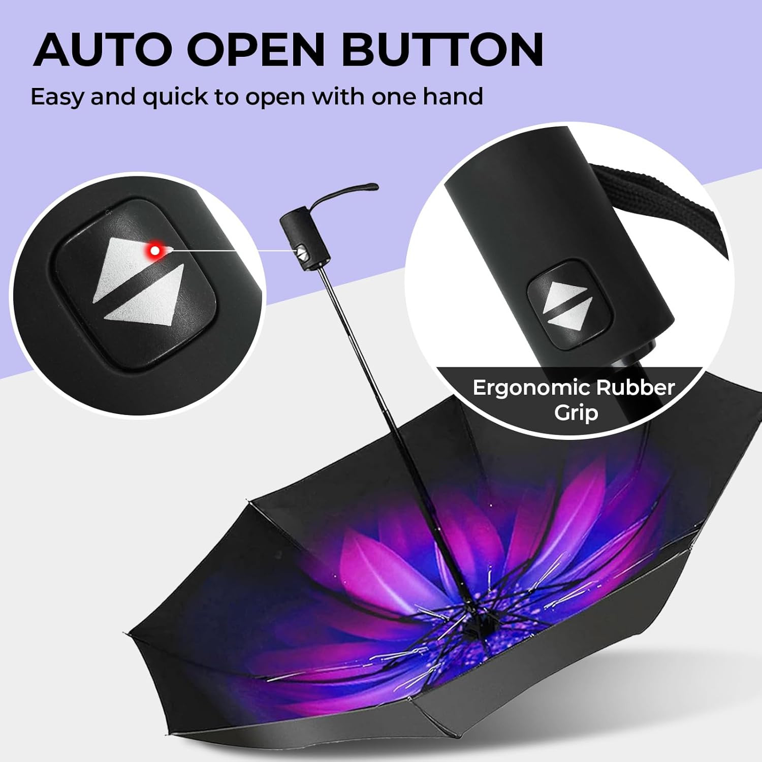 Compact Travel Umbrella, 44" Canopy, Automatic Open/Close Windproof Umbrella, 21