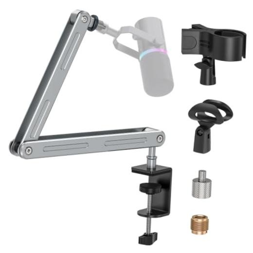 Microphone Boom Arm with 2 Mic Clips, Magic Arm Mount, Professional Desk Mic