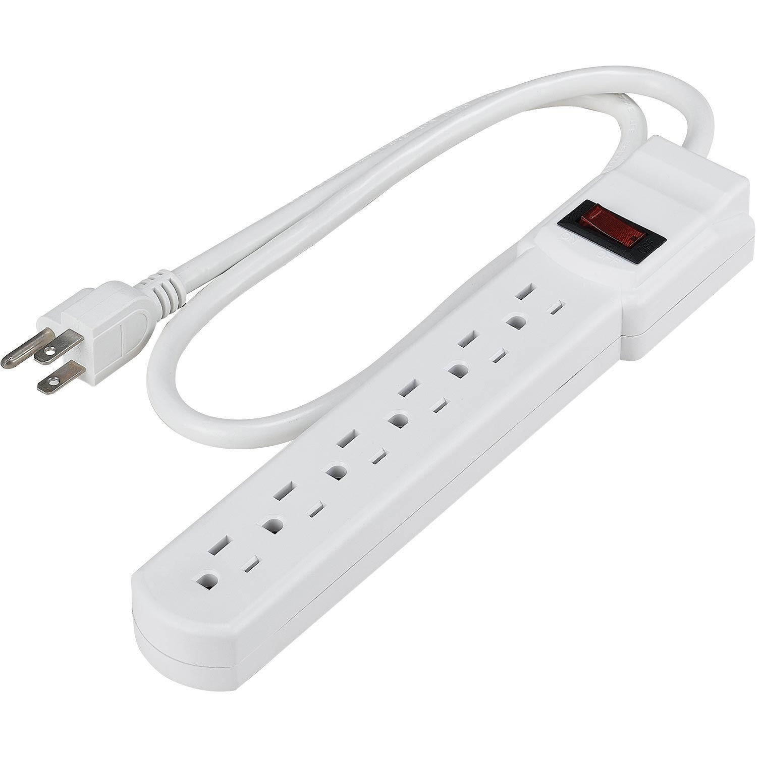 6 outlet Power Strip 2.5' Cord 14/3C Lighted Switch 15A 125V1875W White UL/CUL