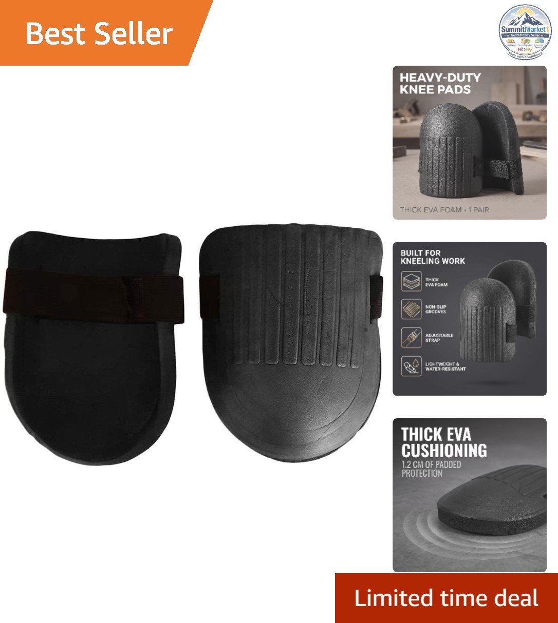 Black Knee Pads for Crawling, Heavy Duty Comfort for Construction Gardening