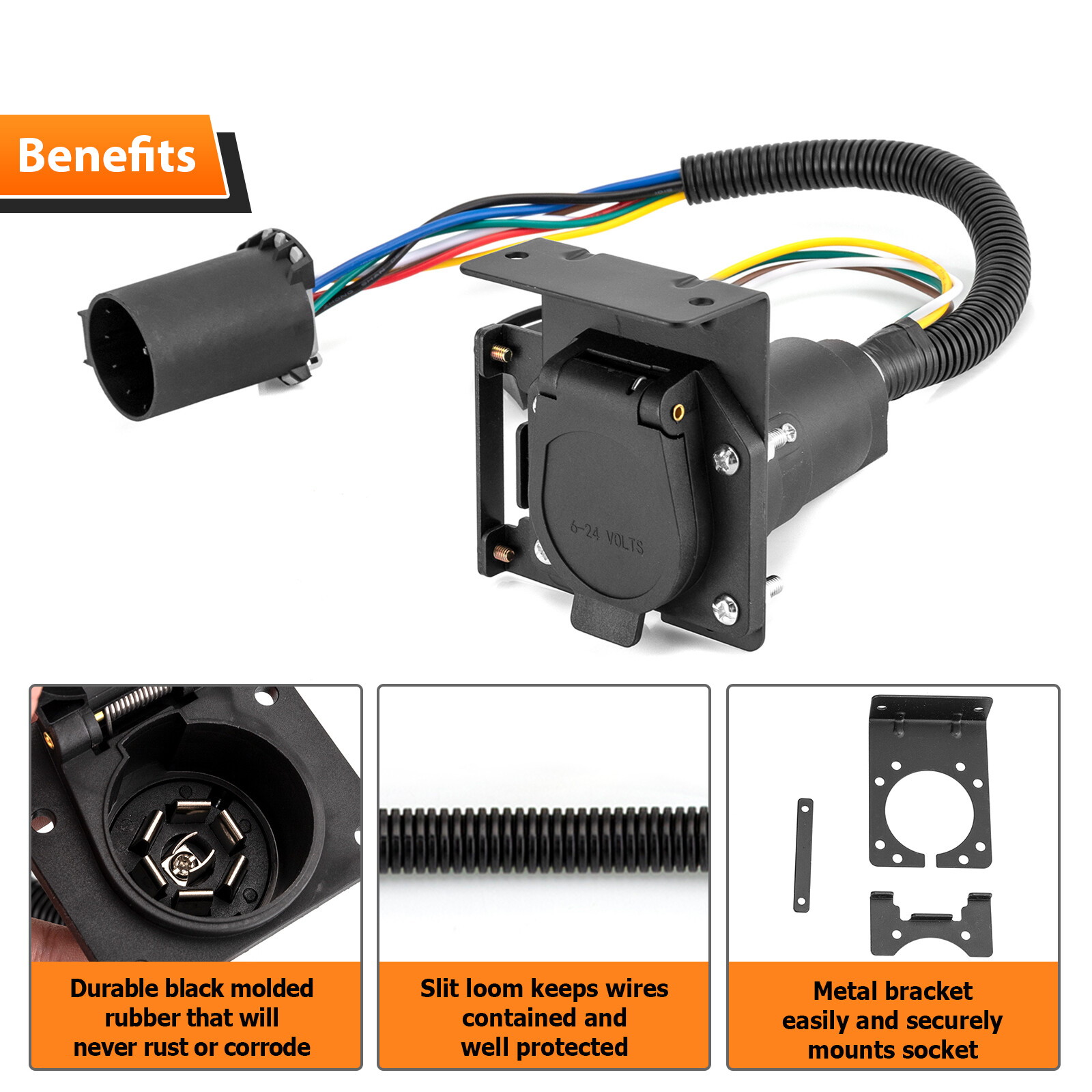 For Toyota Tacoma 2007-2024 , 7 Way Trailer Wiring Harness 4 Way Flat Plug Kit